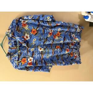 George XL Blue Hawaiian Floral Print Short Sleeve Shirt